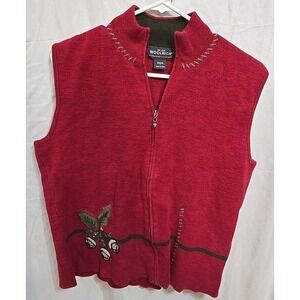 Woolrich Women's Christmas Bells Holiday Vest Cotton Ramie‎ Blend Red Size L